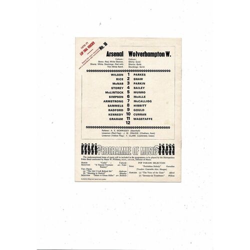 1970/71 Arsenal v Wolves Football Programme