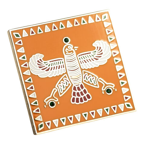 Badge. The Persian Falcon. Deep Orange with 3 Green Stones.