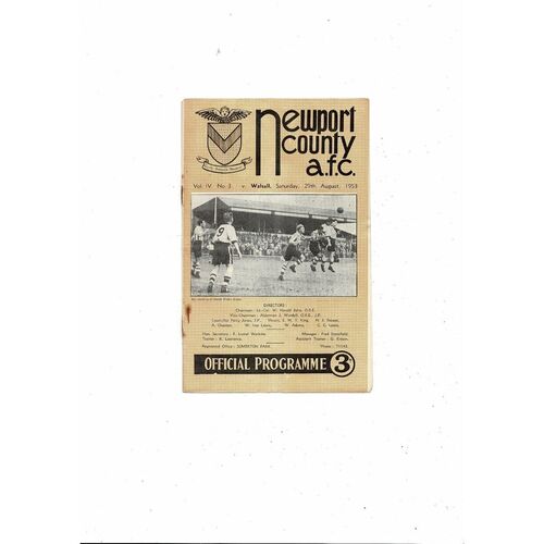1953/54 Newport County v Walsall Football Programme