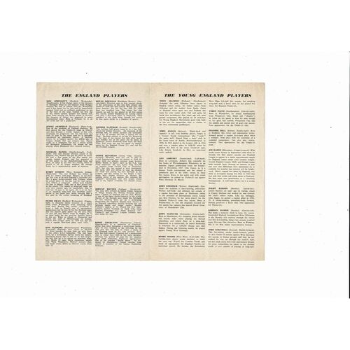 1960/61 England v Young England Friendly Football Programme @ Chelsea