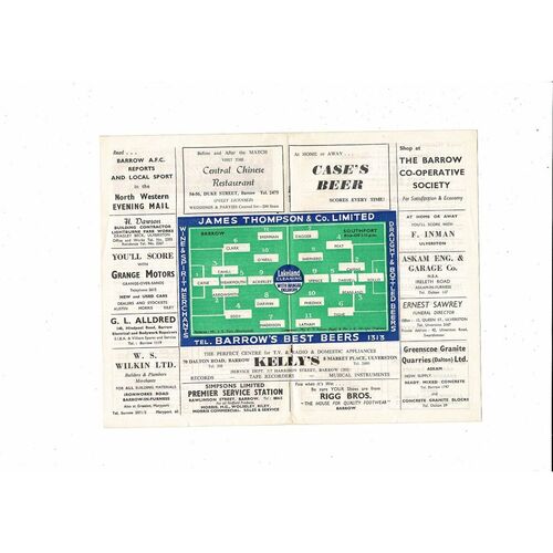1963/64 Barrow v Southport Football Programme
