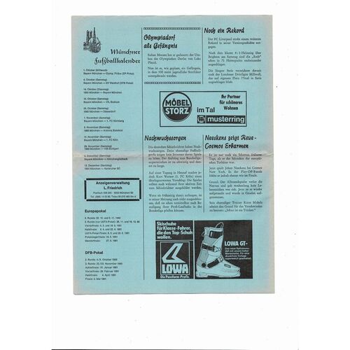 Bayern Munich v Olympiakos European Cup Football Programme Die Blaue edition 1980/81