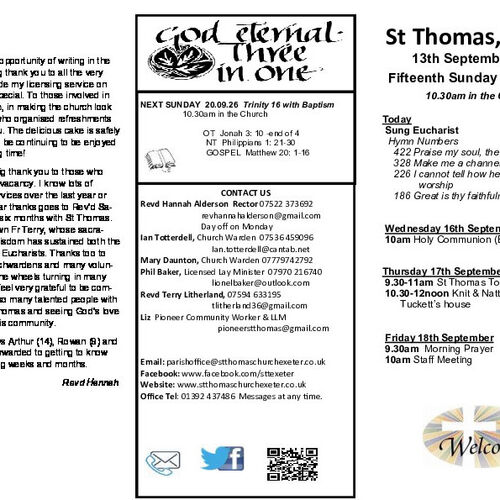 Pew Sheet | The Parish of St Thomas, Exeter