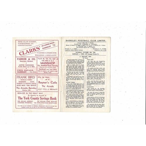 1959/60 Barnsley v York City Football Programme