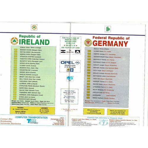 1989 Republic of Ireland v Germany Football Programme