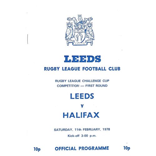 1977/78 Leeds v Halifax (11/02/1978) Rugby League Challenge Cup Competition First Round Rugby League Programme