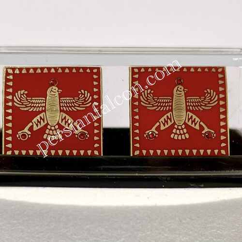 Cufflinks. The Persian Falcon. Deep Red with 3 Red Stones. Original Pattern.
