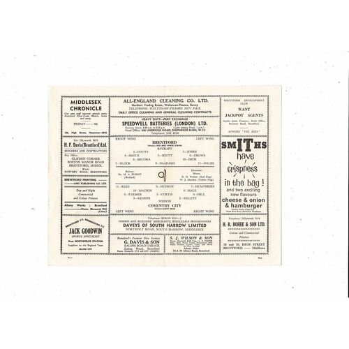 1963/64 Brentford v Coventry City Football Programme