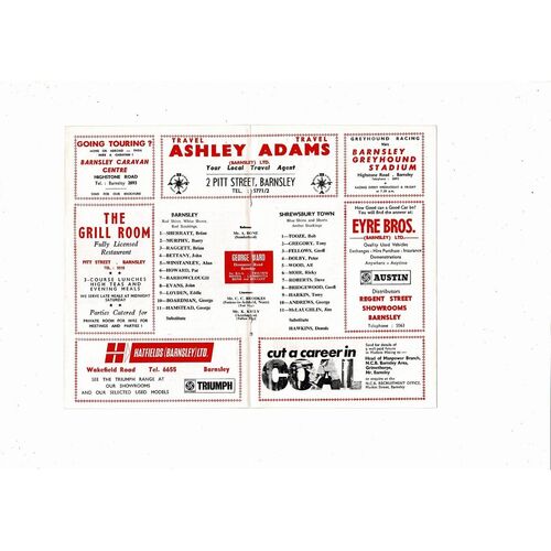 1969/70 Barnsley v Shrewsbury Town Football Programme