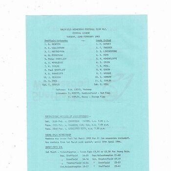Sheffield Wednesday v Leeds United Central League Football Programme 1982/83