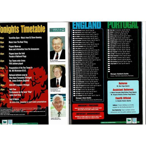 1998 England v Portugal Football Programme