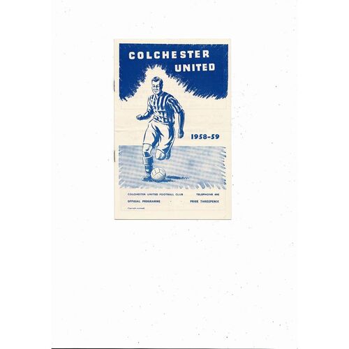 1958/59 Colchester United v Doncaster Rovers Football Programme