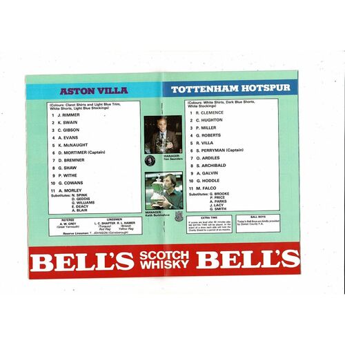 1981 Aston Villa v Tottenham Hotspur Charity Shield Football Programme