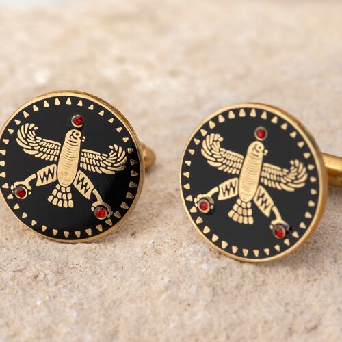 Cufflinks. The Persian Falcon. Black with 3 Red Stones.