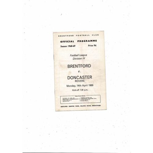 1968/69 Brentford v Doncaster Rovers Football Programme