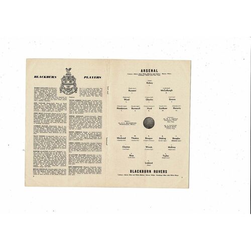1960/61 Arsenal v Blackburn Rovers Football Programme