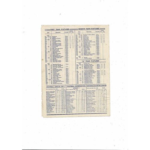 Tottenham Hotspur v Swansea Football Combination Programme 1958/59