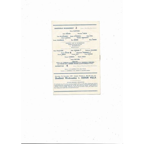 Sheffield Wednesday v Juventus Friendly Football Programme 1957/58