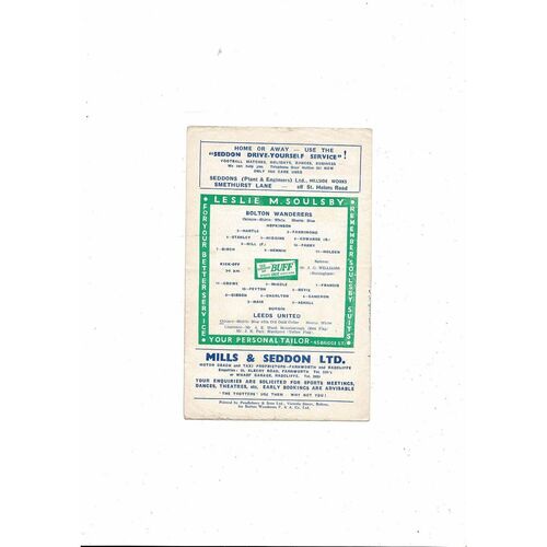 1959/60 Bolton Wanderers v Leeds United Football Programme