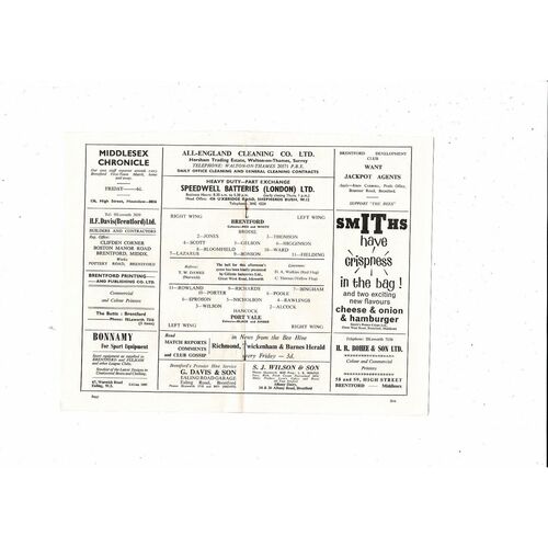 1964/65 Brentford v Port Vale Football Programme