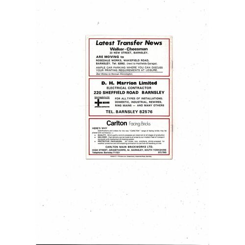 Barnsley v Leeds United Norman Rimmington Testimonial Football Brochure 1980/81