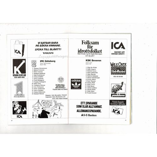 Gothenburg v Beveren European Cup Football Programme 1984/85