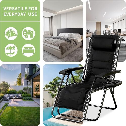 mcc direct Zero Gravity Chair Set of 2 – Padded Oxford Fabric Reclining & Folding Outdoor Garden Chairs with Cup Holder and Headrest Pillow –  OXFORD