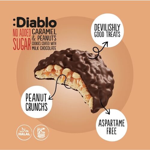 Diablo Diabetic No Added Sugar Caramel & Peanut Milk Chocolate Cookies 100g