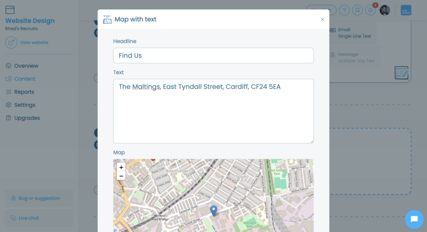Screenshot showing the new 'Map with Text' element