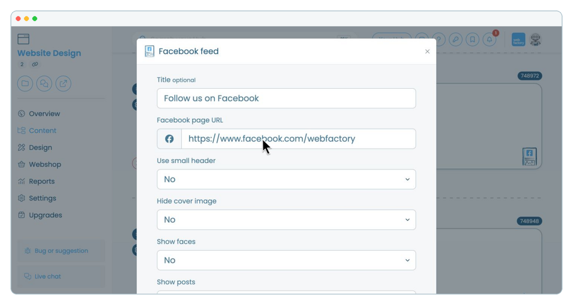 How to add a Facebook Feed to a website page | Webfactory Support | Webfactory