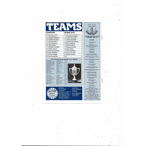1984 Everton v Stoke City FA Youth Cup Final Football Programme