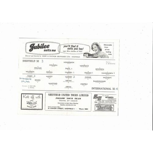Sheffield X1 v International X1 Jimmy Hagan Testimonial Programme 1957/58