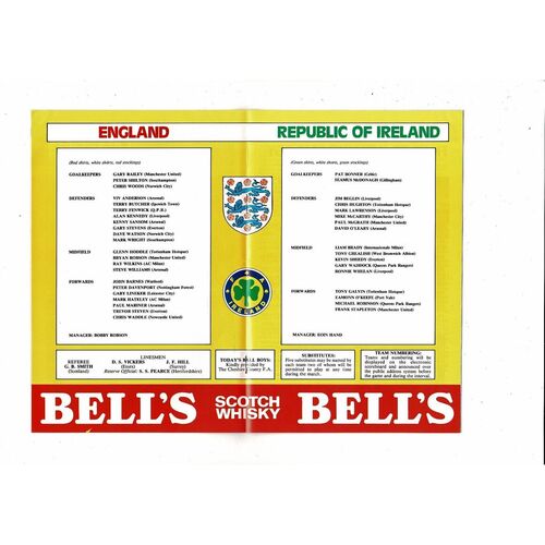 1985 England v Republic of Ireland Football Programme