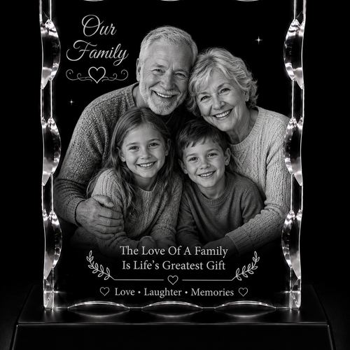 Family 3D Crystal Gifts  | 3d Crystal Shop | 3d crystal glass engraving | Personalised 3d engraving  | 3d crystal photo