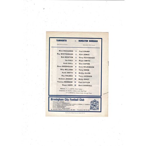 Tamworth v Nuneaton Borough 2nd Replay FA Cup Football Programme @ Birmingham 1970/71