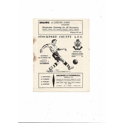 1955/56 Stockport County v Gateshead Football Programme