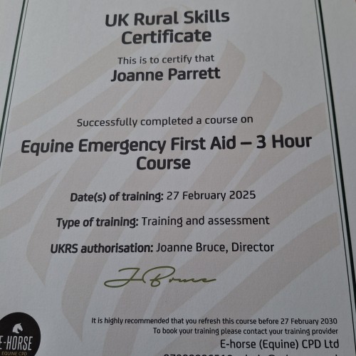 Equine First Aid Course completed