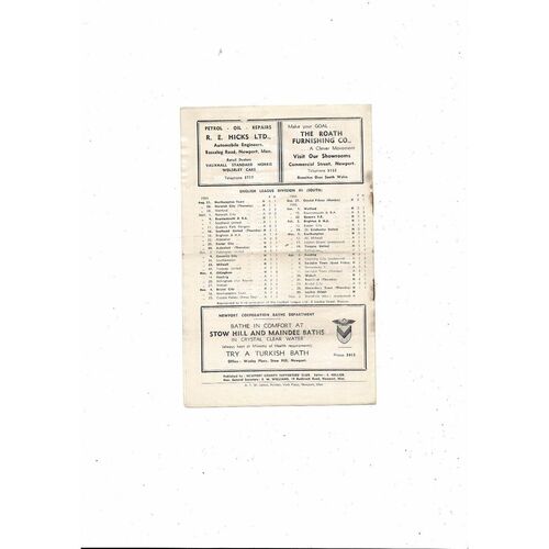 1954/55 Newport County v Leyton Orient Football Programme