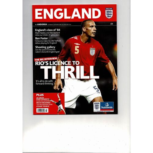 2006 England v Andorra Football Programme @ Manchester United