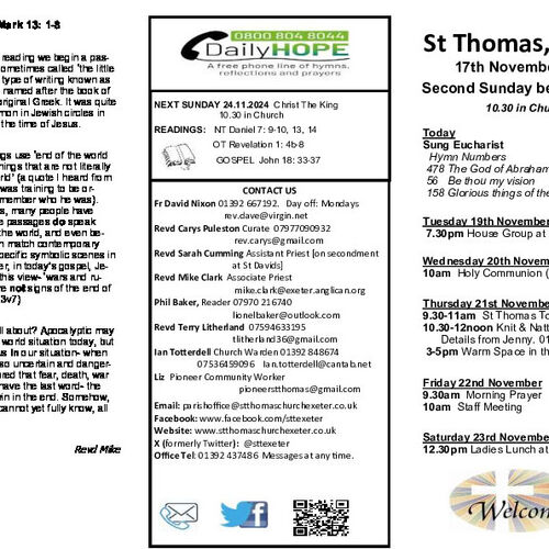 Pew Sheet | The Parish of St Thomas, Exeter