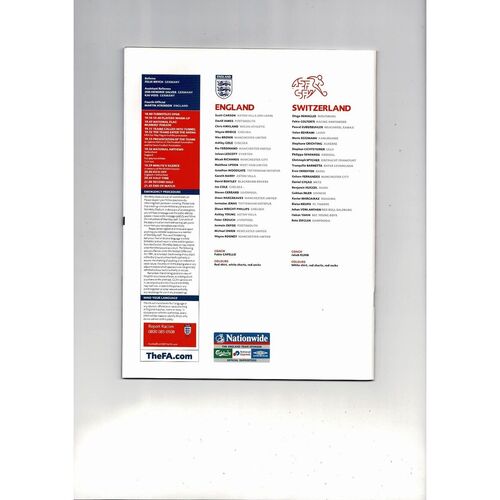 2008 England v Switzerland Football Programme