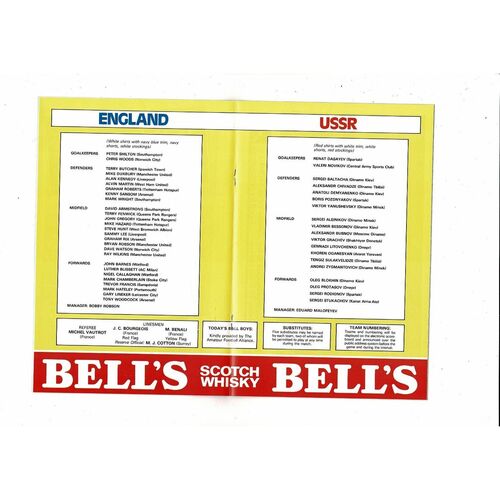 1984 England v USSR Football Programme