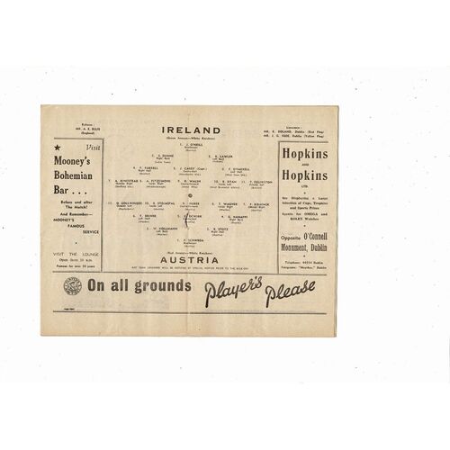 1953 Republic of Ireland v Austria Football Programme