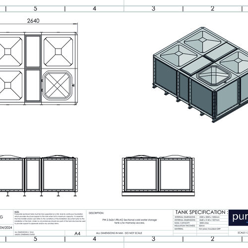 PW.2.5X2X1.IFB.AG - 5000 LITRE SECTIONAL WATER TANK, INTERNALLY FLANGED BASE (IFB)