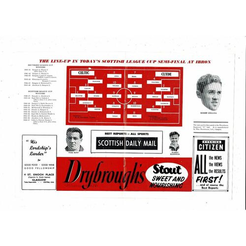 1957/58 Celtic v Clyde Scottish League Cup Semi Final Football Programme