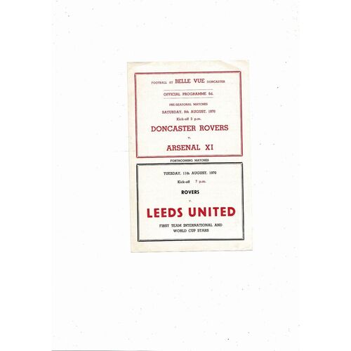 Doncaster Rovers v Arsenal X1 Friendly Football Programme 1970/71