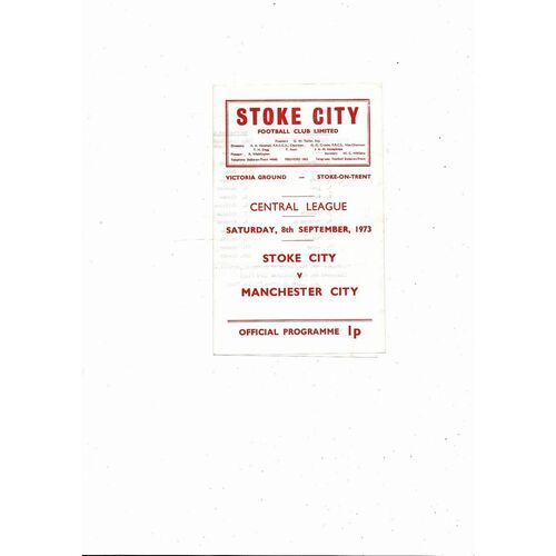 Stoke City v Manchester City Central League Football Programme 1973/74
