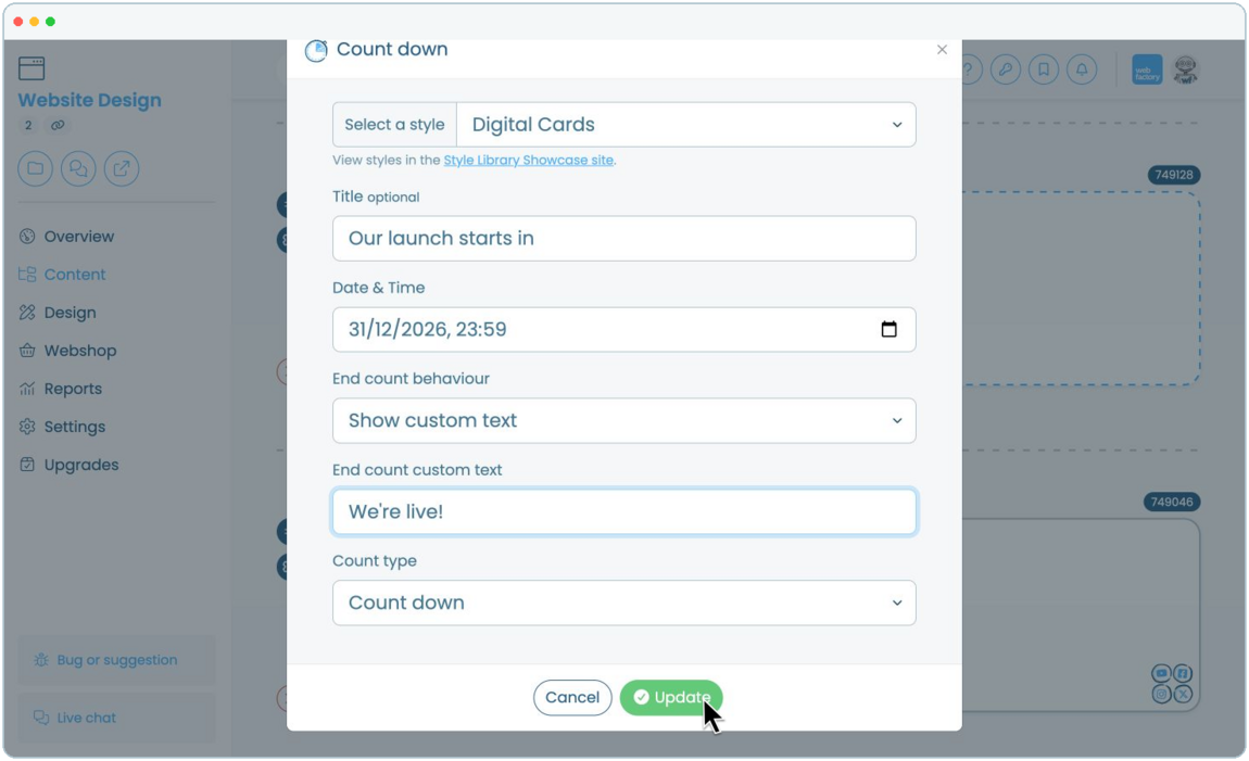 How to add a countdown to a website page | Webfactory Support | Webfactory