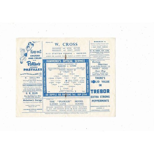 1957/58 Barking v Ilford Isthmian League Football Programme