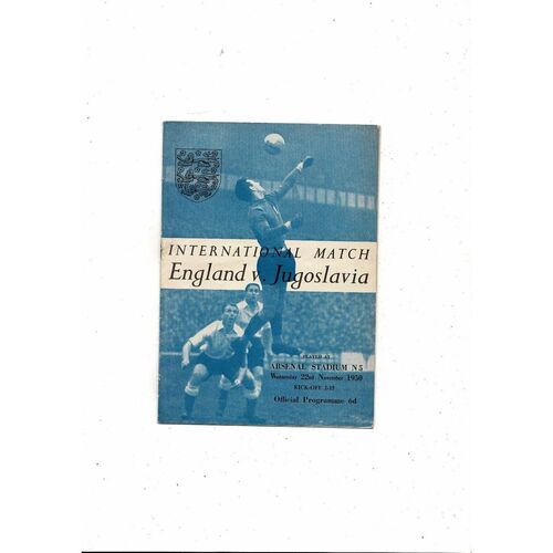 1950 England v Yugoslavia Football Programme @ Arsenal